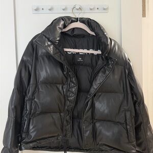 Aritzia Black Faux Leather SuperPuff Jacket